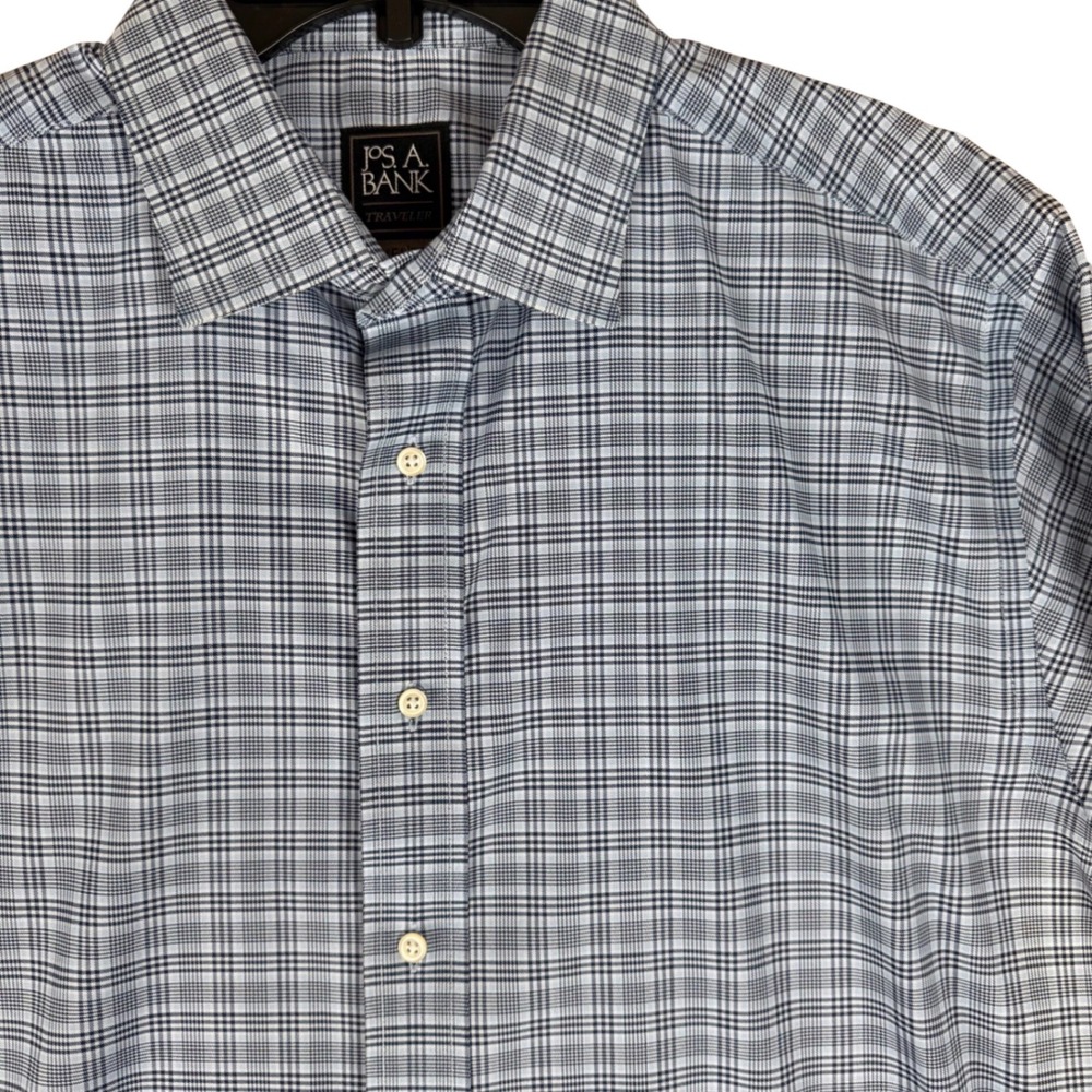 Jos. A. Bank Button Down 16.5-33 Traveler Travel Tech Blue Plaid Slim Fit
